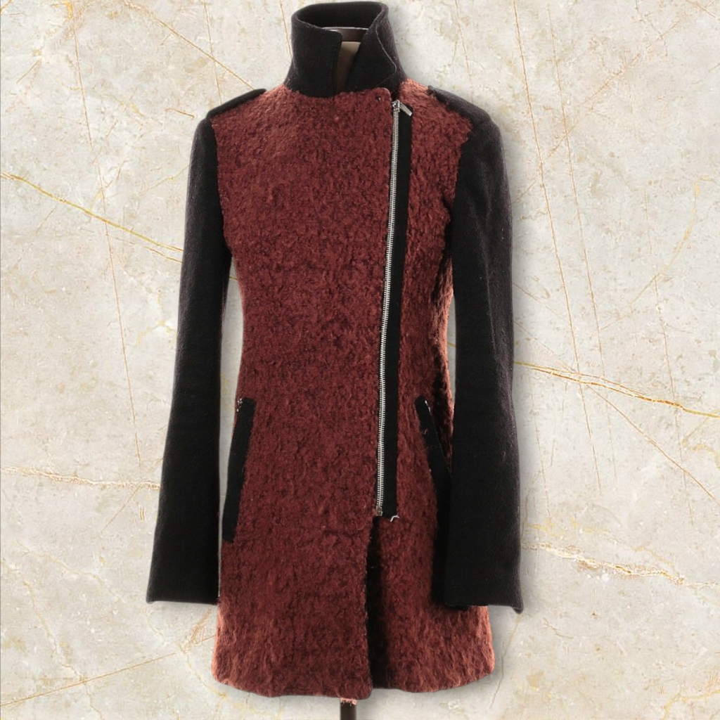 Anthropologie Mcginn Wooly Blend Fuzzy Moto Jacket Xs Maroon Burgundy
